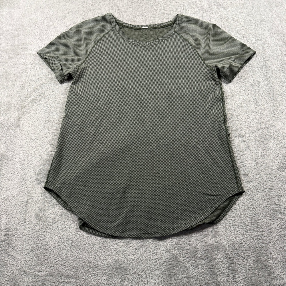 Lululemon Open Up Tie Back Tee Womens 6 Olive Green‎ Mesh Short Sleeve Vent Run